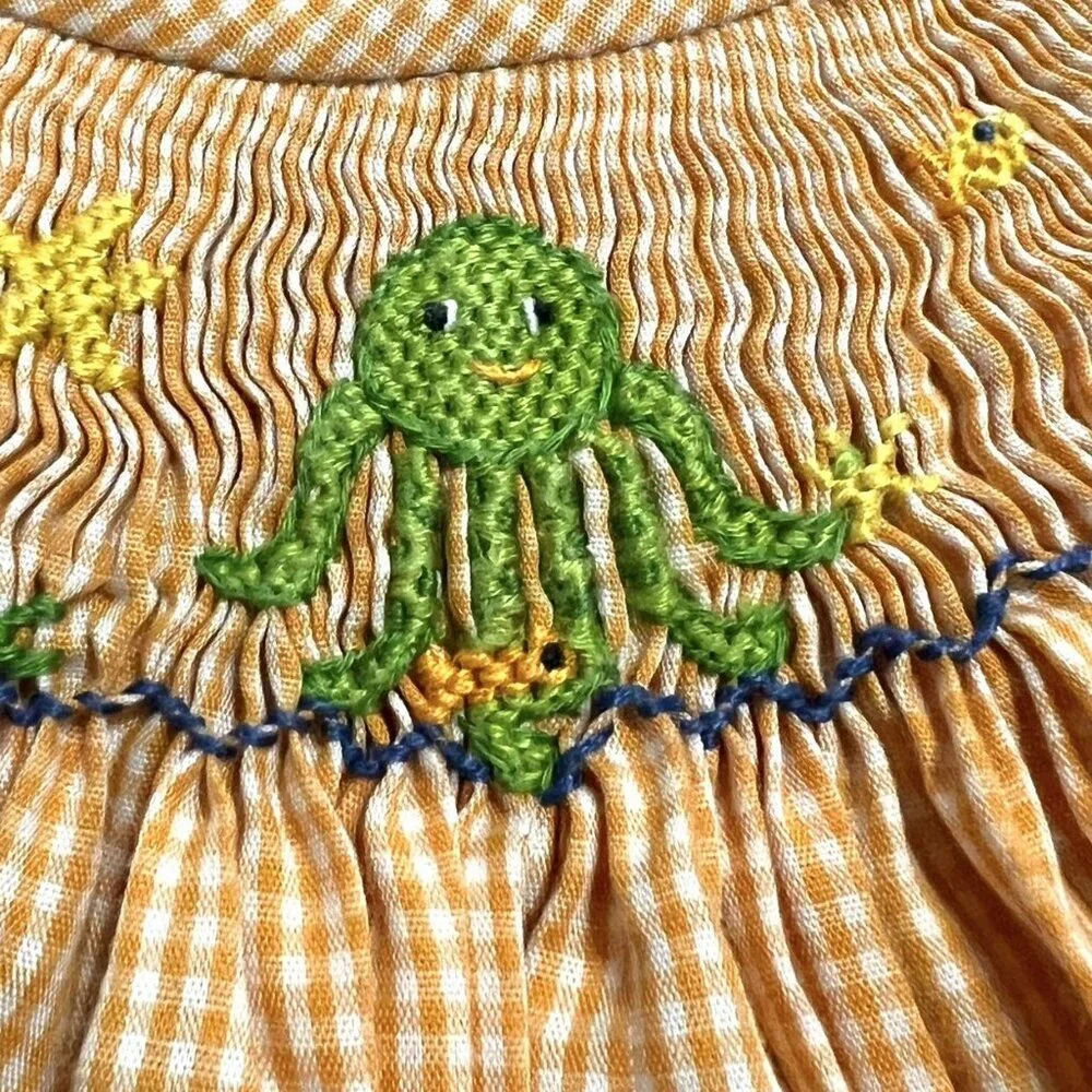 Silly Goose Sz 2 Orange Gingham Smocked Octopus Dress